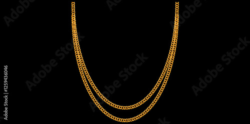Layered Gold Chain Necklace On Black Background, Unique Fine Jewelry Vector Illustration.	