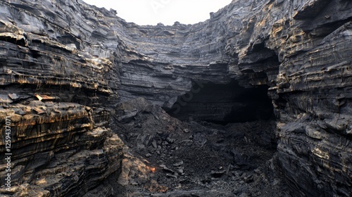 Charred Canyon Landscape with Depths and Rock Formations