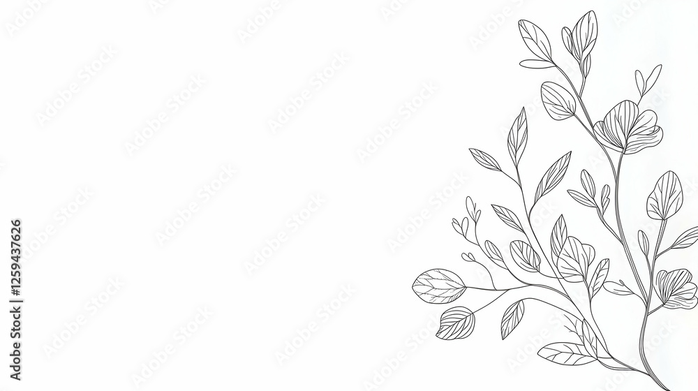Elegant plant branch design, white background, space for text, ideal for invitation Elegant plant branch design, white background, space for text, ideal for invitation