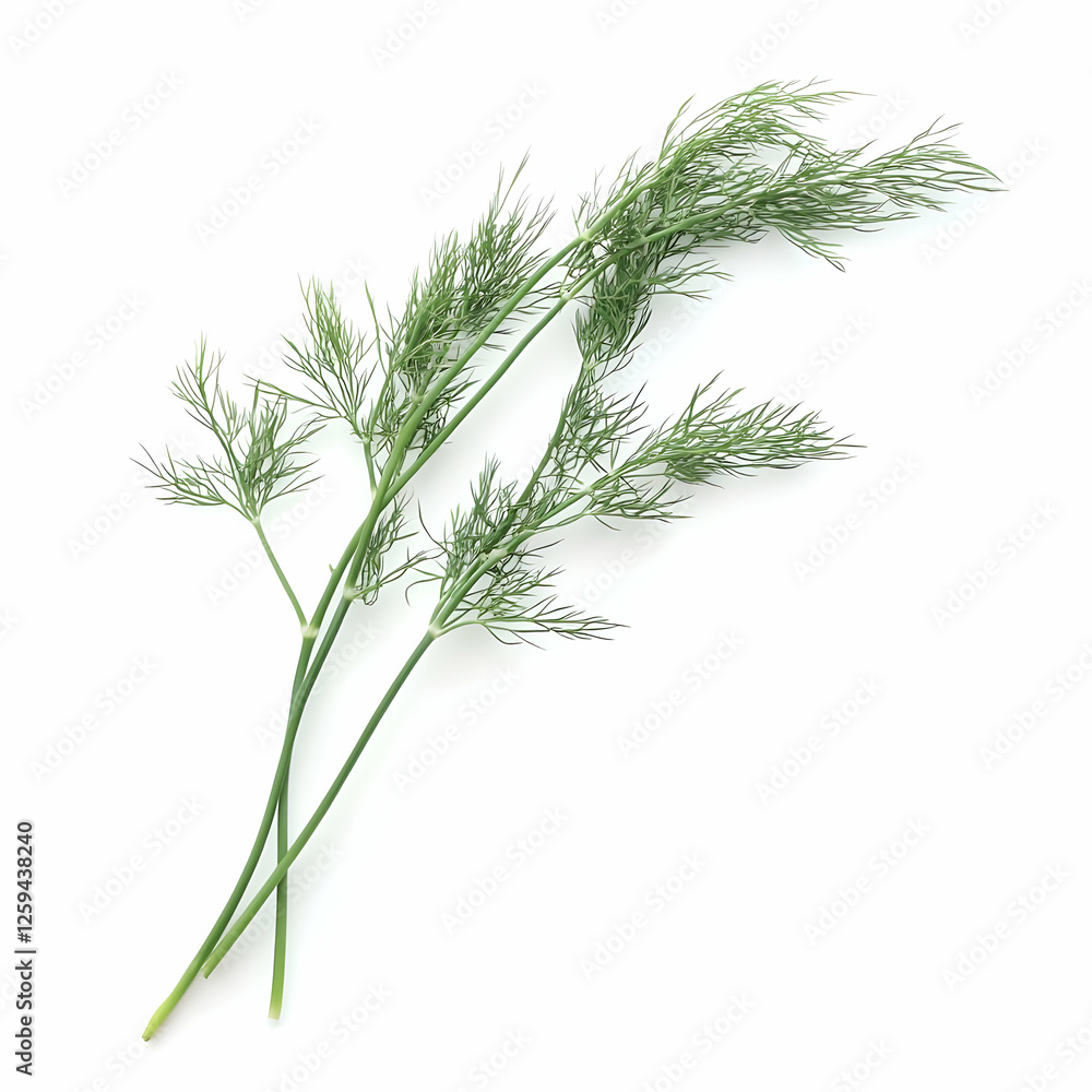Fresh dill sprigs on white background, cooking ingredient Fresh dill sprigs on white background, cooking ingredient