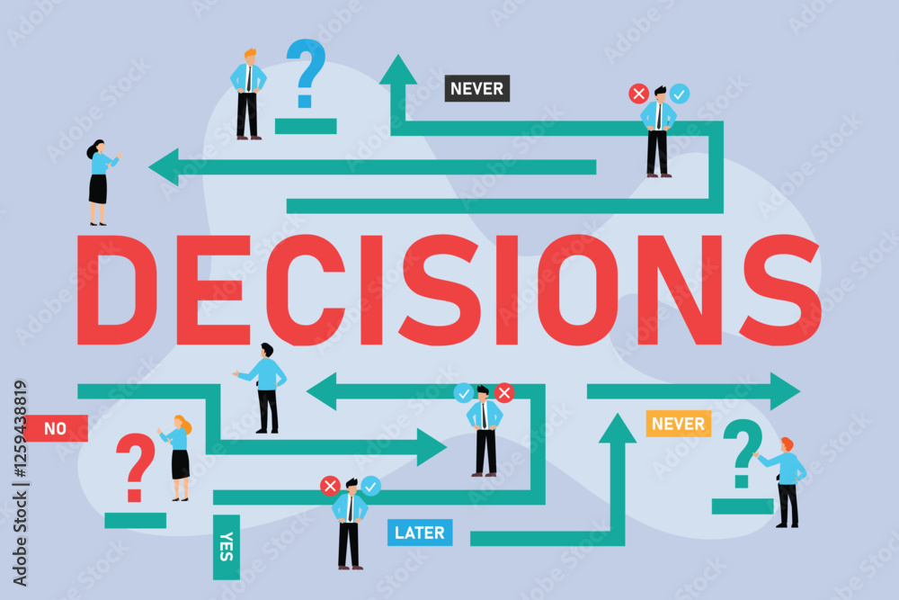 Decision-Making Process – Business Choices and Strategic Thinking 2d flat vector illustrations Decision-Making Process – Business Choices and Strategic Thinking 2d flat vector illustrations