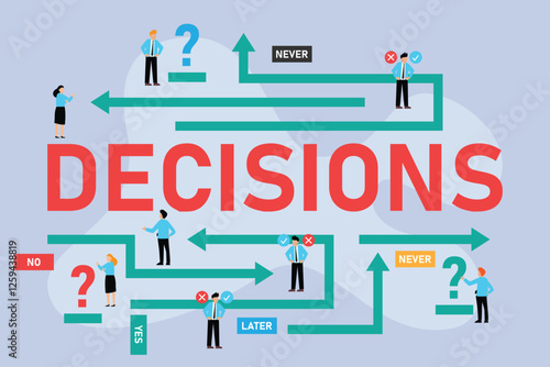 Decision-Making Process – Business Choices and Strategic Thinking 2d flat vector illustrations