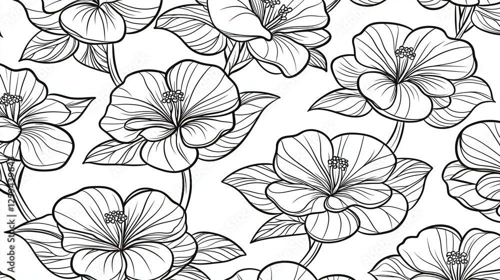 Intricate floral line art illustration featuring a seamless pattern of flowers and leaves, designed for coloring books, tattoo designs, and decorative prints.
Intricate floral line art illustration featuring a seamless pattern of flowers and leaves, designed for coloring books, tattoo designs, and decorative prints.