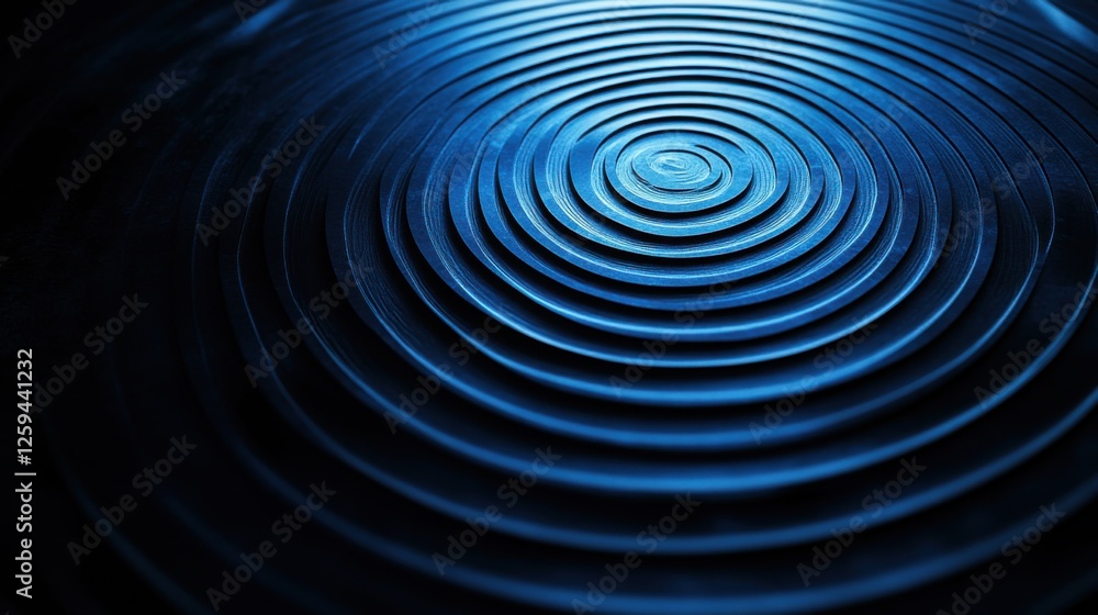 Fototapeta premium Concentric rings on a Blue background, minimalist design banner template with white space for text. Ideal for sophisticated and elegant presentations, websites, and modern designs.