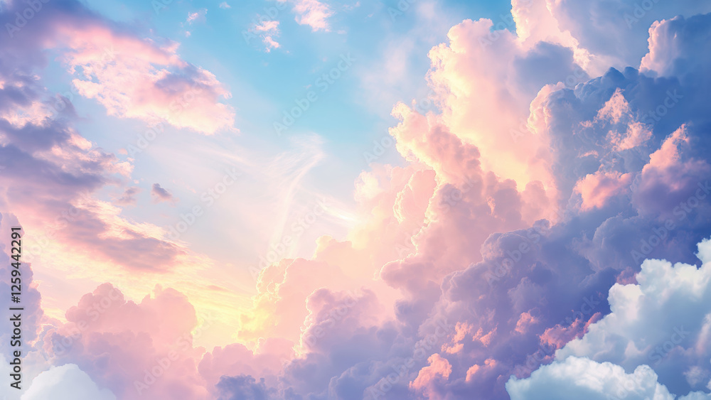 Dreamy Cotton Candy Clouds in a Pastel Sky at Sunset Dreamy Cotton Candy Clouds in a Pastel Sky at Sunset