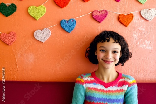 Valentine's day greeting from woman or for woman. Impressive bold image of stunning loving mixed-race young girl - commercial ad campaign pattern graphic design. Passion and love. Soft love. photo