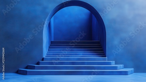 Blue archway stairs leading to a blue room, product display background