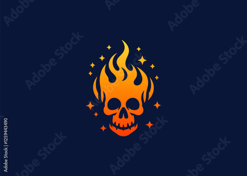 A fiery skull logo with gradient colors, blending intense flames and bold design elements.