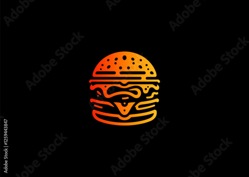 A gradient burger logo, blending vibrant colors for a delicious, fresh, and appetizing design.