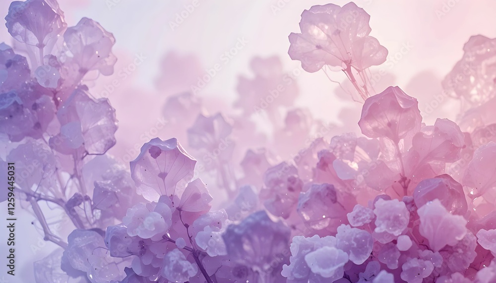 Fototapeta premium Close-up of Delicate Pink Crystals Creating Abstract Floral Shapes, Ideal for Textures, Backgrounds, and Creative Design Concepts.