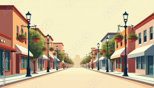 Quiet Main Street in Charming Small American Town
