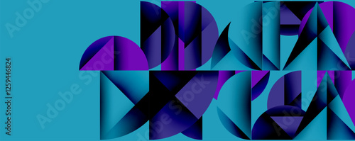 Abstract geometric pattern with intersecting circles and triangles in gradients. The high-contrast composition creates depth and a dynamic, modern aesthetic