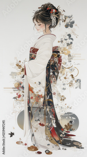 着物を着た美人画 イラスト