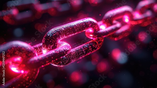 Close-up view of a glowing digital chain link, symbolizing connectivity in a vibrant background