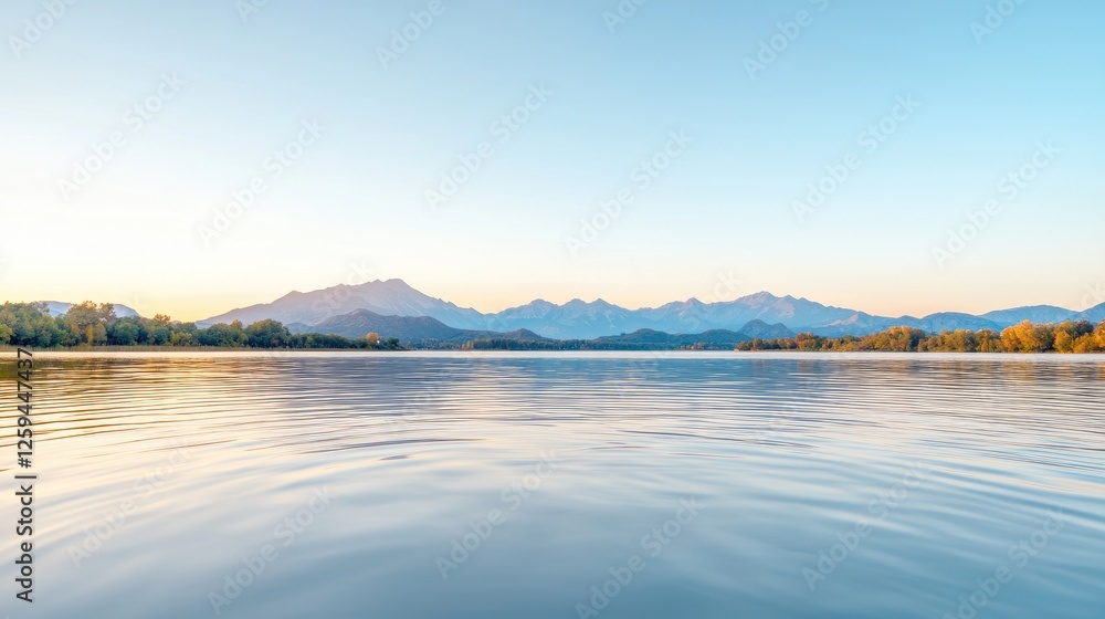 Calm lake sunrise, mountain backdrop, tranquil scene, nature photography Calm lake sunrise, mountain backdrop, tranquil scene, nature photography
