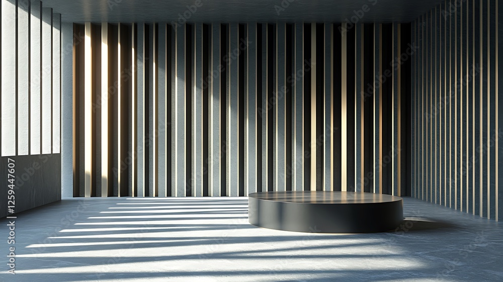 Modern room, podium, sunlight, wall, display Modern room, podium, sunlight, wall, display