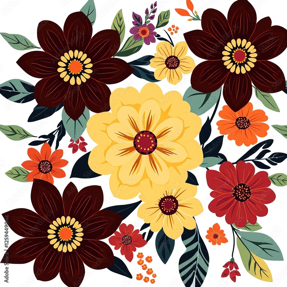 Bold Boho Blooms on Vibrant Canvas Bold Boho Blooms on Vibrant Canvas
