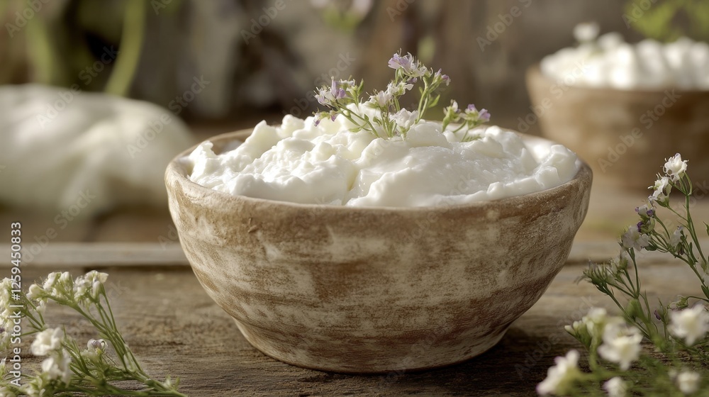 A close-up of traditional dairy fermentation, showcasing yogurt and soft cottage cheese in a warm, inviting kitchen setting. A close-up of traditional dairy fermentation, showcasing yogurt and soft cottage cheese in a warm, inviting kitchen setting.