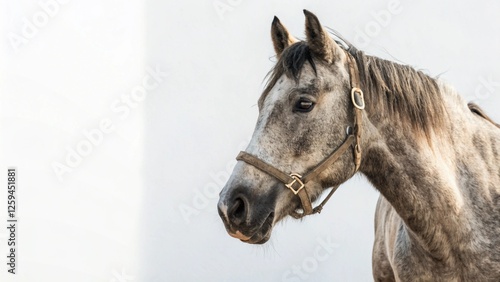 Close-Up of a Brown Horse with a Halter Against a Light Background