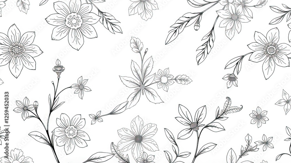 Fototapeta premium Delicate Lace Adorned with Ornate Botanical Sketches