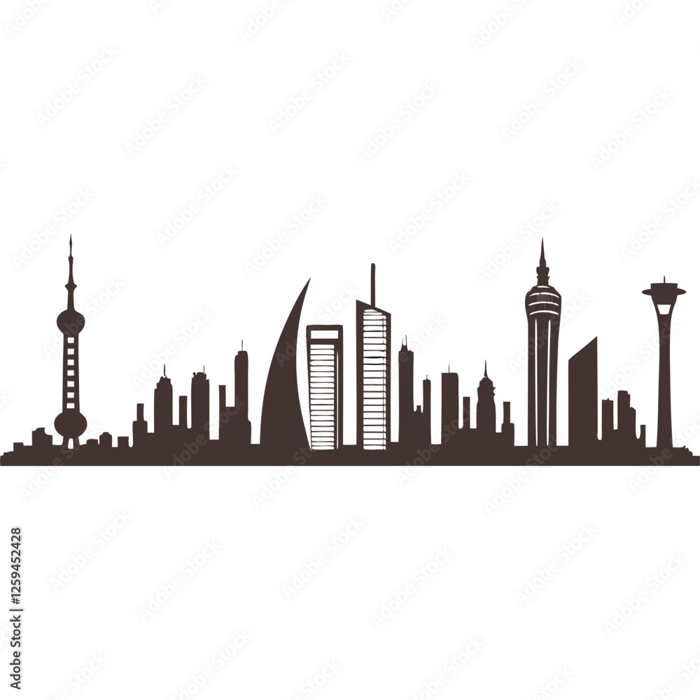 Fototapeta premium Modern stylish skyline landmarks city black and white silhouette vector art design