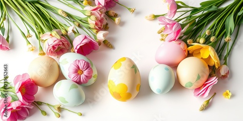 Easter Brunch Delight: A Colorful Table Setting with Painted Eggs