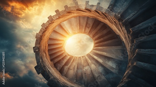 Obraz na płótnie Spiral staircase transforming into a flowchart, representing a symbolic journey through GATE subjects, illustrating a comprehensive learning path w salonie