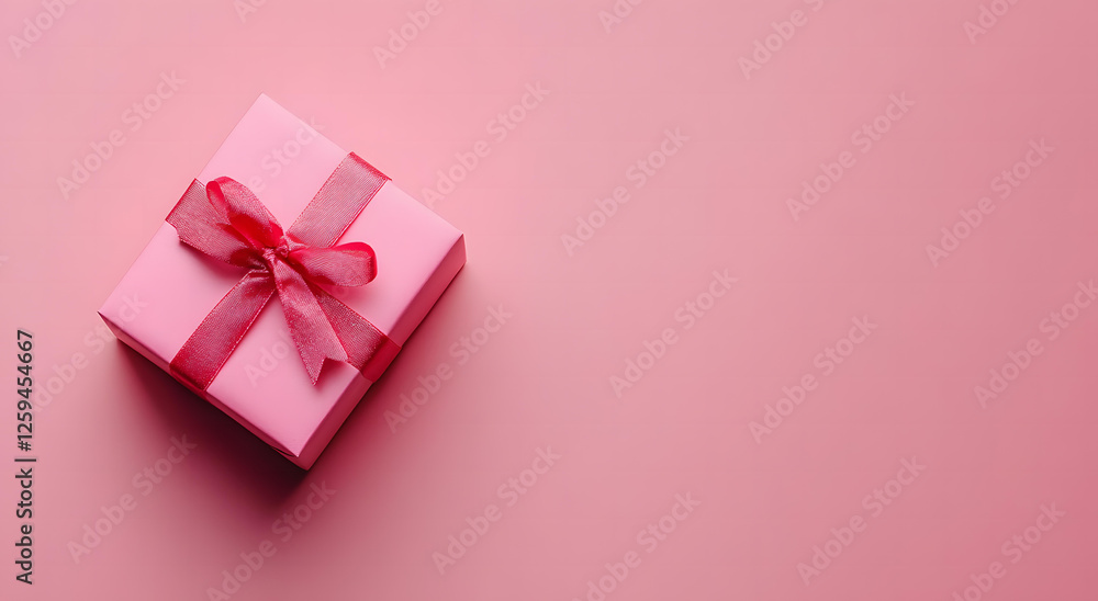 A Pink Gift Box with a Red Ribbon on a Pink Background A Delightful Present for a Special Occasion A Pink Gift Box with a Red Ribbon on a Pink Background A Delightful Present for a Special Occasion
