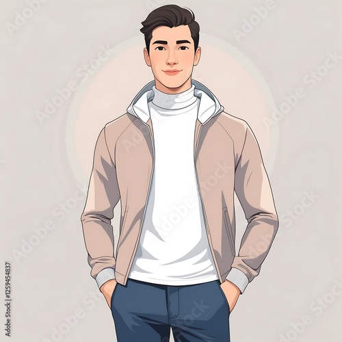 Flat Design Character An elegant business man walking wearing a stylish outfit, poised for a successful day at work or a meeting.