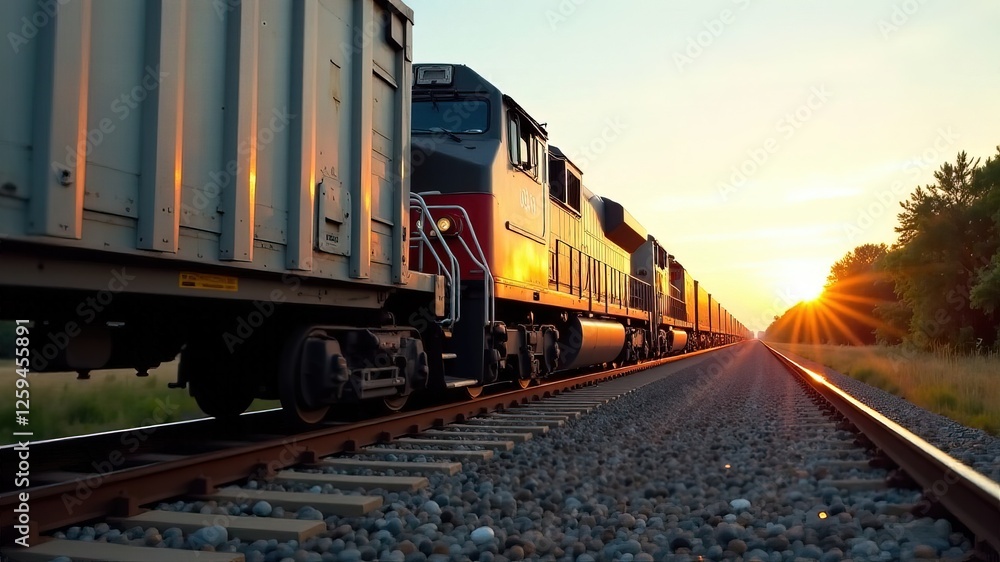 Fototapeta premium Freight Train Slow Motion Low Angle
