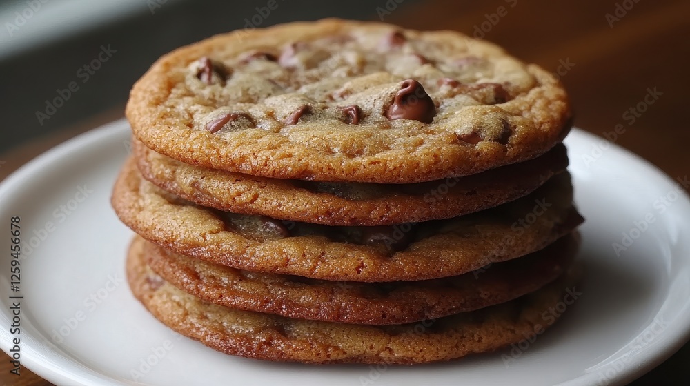 Stack of chocolate chip cookies on plate (1) Stack of chocolate chip cookies on plate (1)