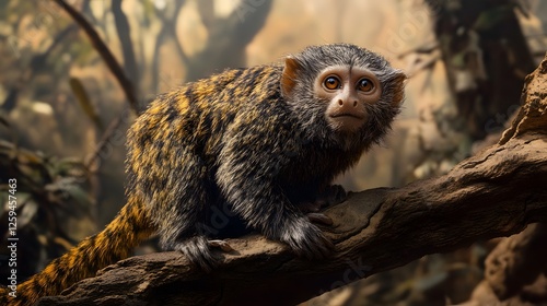 Marmoset in dry forest landscape