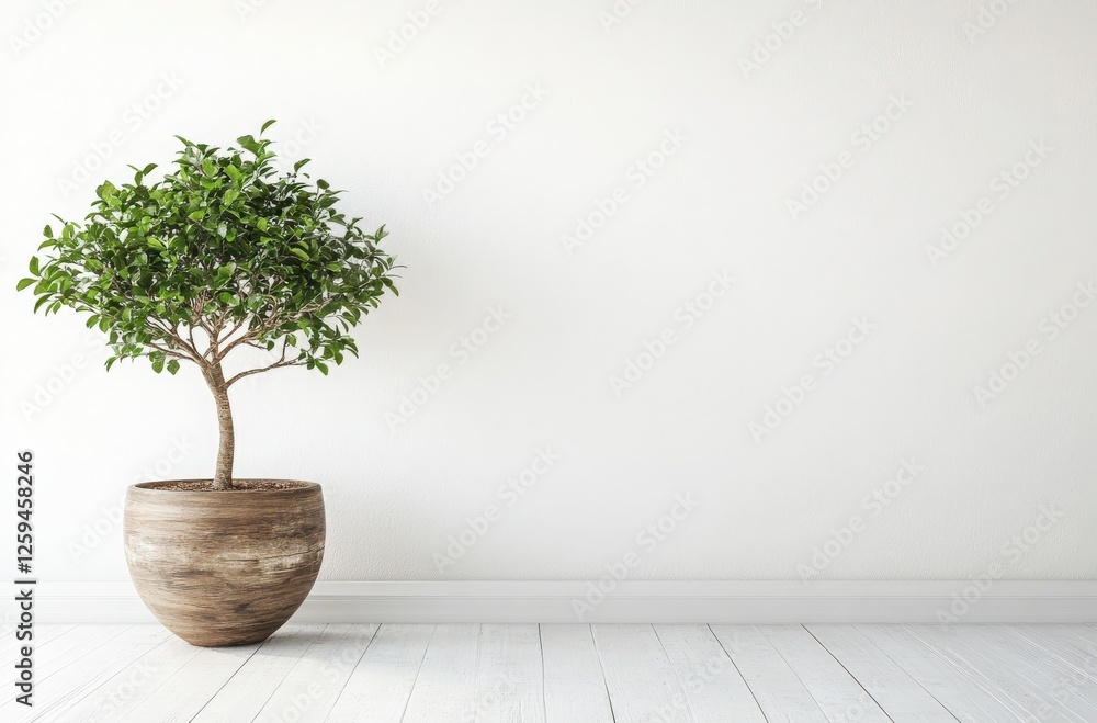 Fototapeta premium Potted Bonsai Tree Against White Wall