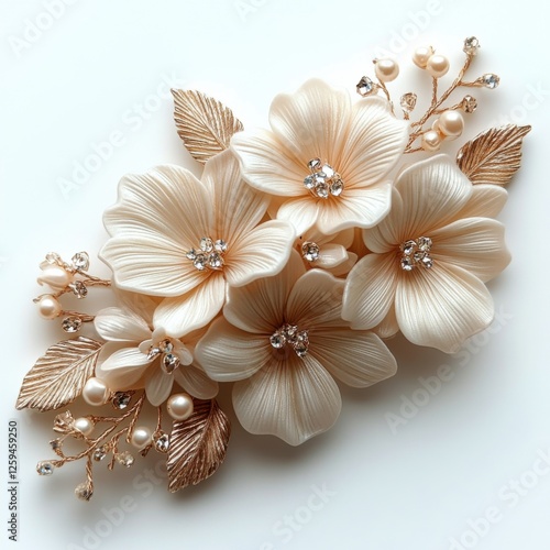 Elegant Bridal Hair Clip: Delicate Blush Flower Hair Accessory with Gold Accents photo