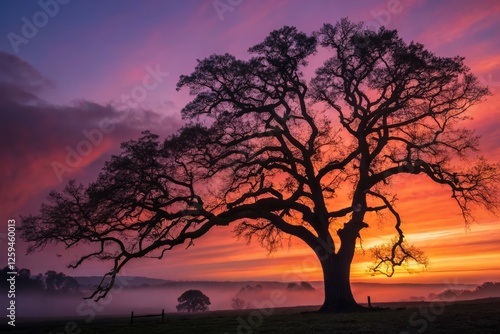 Silhouette Photography: Majestic Oak Augurs Sunset's Arrival - Nature's Prophecy