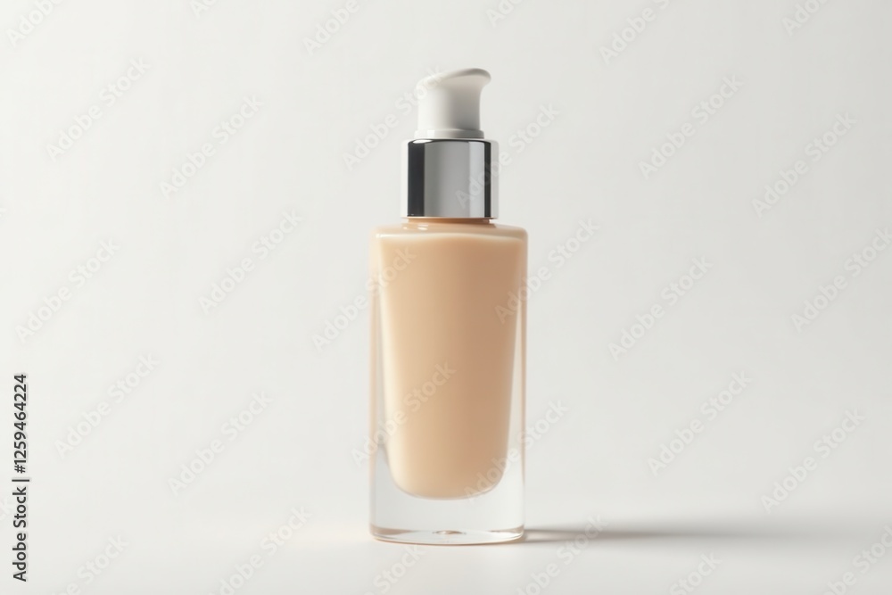 Sleek bottle of foundation, pristine white background, macro, photography Sleek bottle of foundation, pristine white background, macro, photography