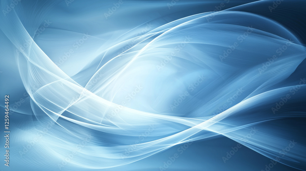 Fototapeta premium Abstract blue background with flowing, curved white lines creating a soft, airy and modern feel -ai