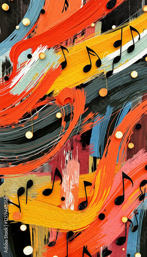 Musical pattern. Design for fabrics, wallpapers. Illustration with oil paint for printing on wall decorations