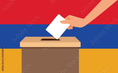 Person Voting During Armenian Elections Vector Concept Illustration Design. people in Armenia voting for new government in national elections 
