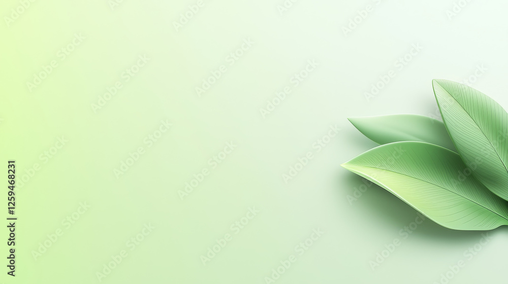 Pale green backdrop showcasing three elegant, stylized leaves with delicate vein details, softly lit from the top left -ai Pale green backdrop showcasing three elegant, stylized leaves with delicate vein details, softly lit from the top left -ai