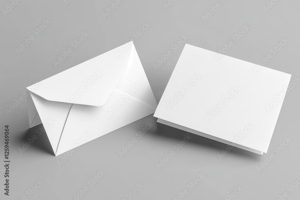 Blank white envelope and card mockup, gray background, stationery design Blank white envelope and card mockup, gray background, stationery design