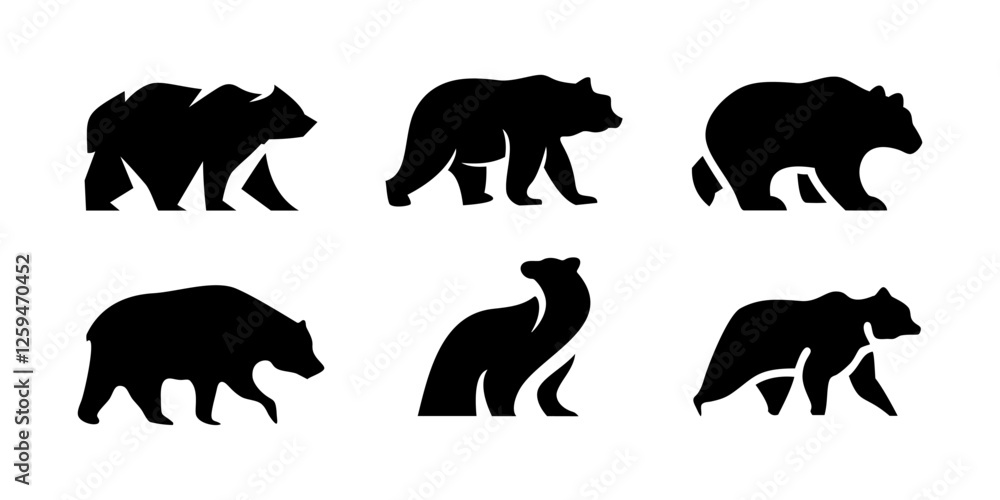 Fototapeta premium Bear silhouette grizzly black icon illustration set graphic isolated