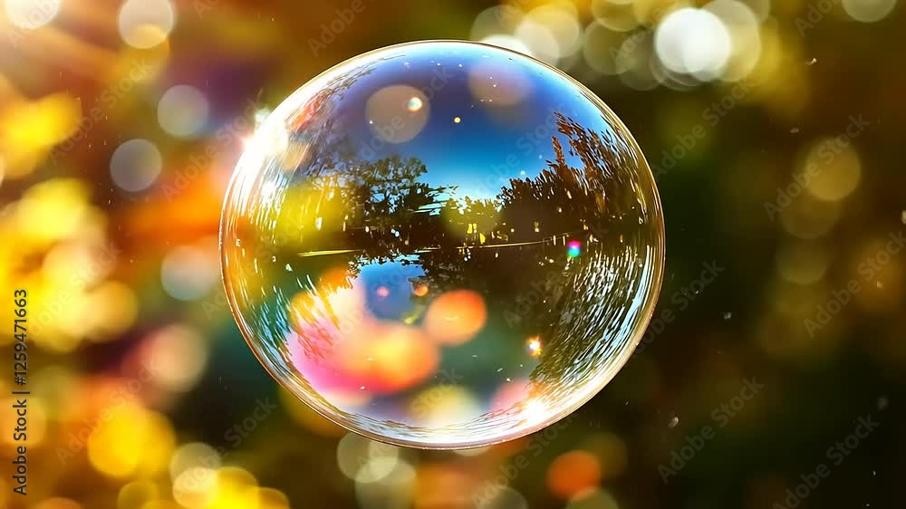 Giant Soap Bubble Reflecting Autumnal Sunlight and Trees Giant Soap Bubble Reflecting Autumnal Sunlight and Trees