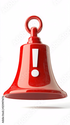 red alarm bell with white exclamation point icon 3d render