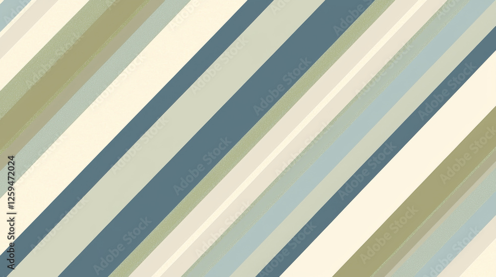 Obraz premium Diagonal bands of muted blue, green, and cream tones create a serene and textured striped pattern -ai