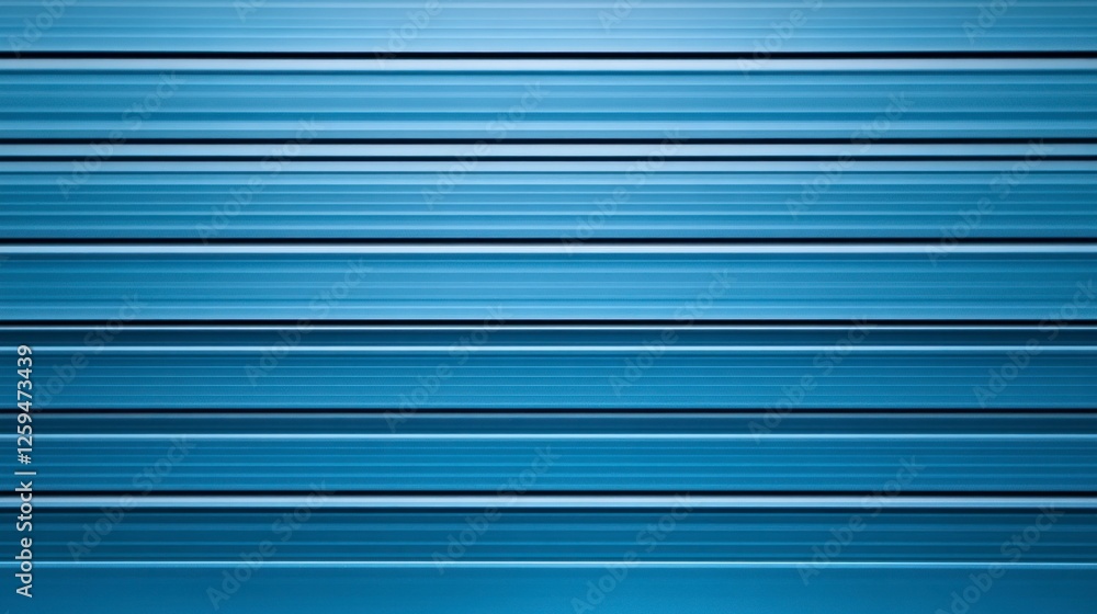 Fototapeta premium Blue aluminum profile roof with horizontal lines, close-up. Close-up of a blue metal roof. Background for commercial use