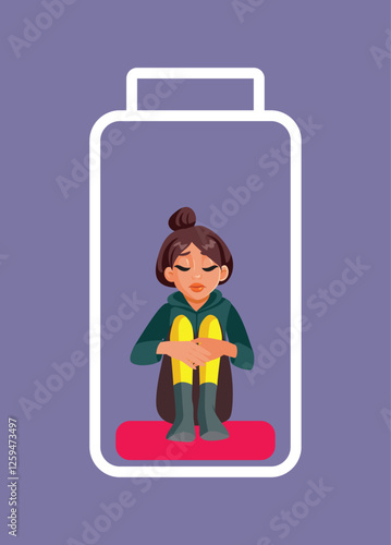 Girl Feels Drained of Energy Vector Cartoon Illustration. Carefree being stressed out from burnout and fatigue 
