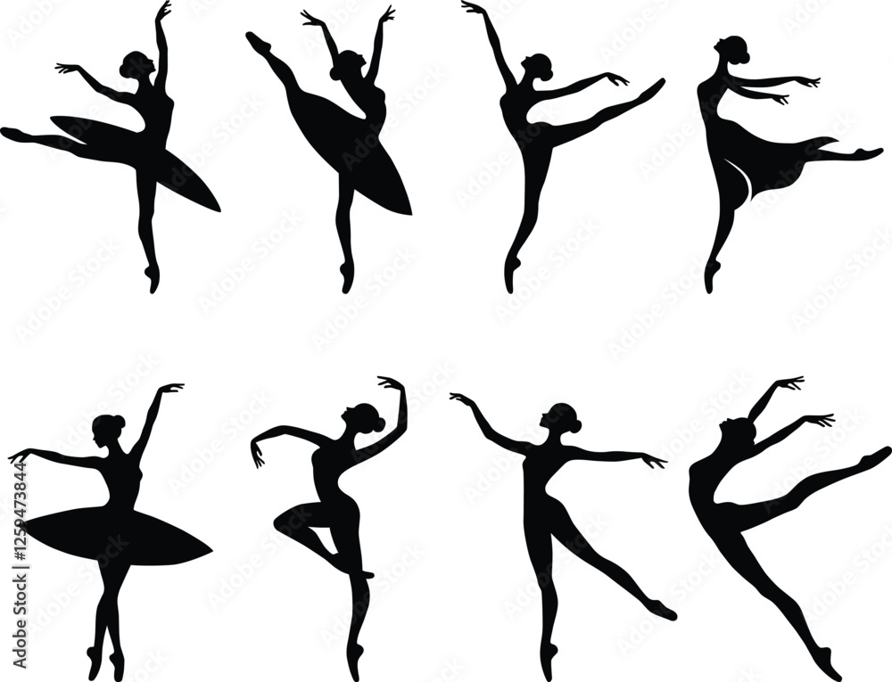 Fototapeta premium Silhouette Ballerina Dance Black Vector Illustration