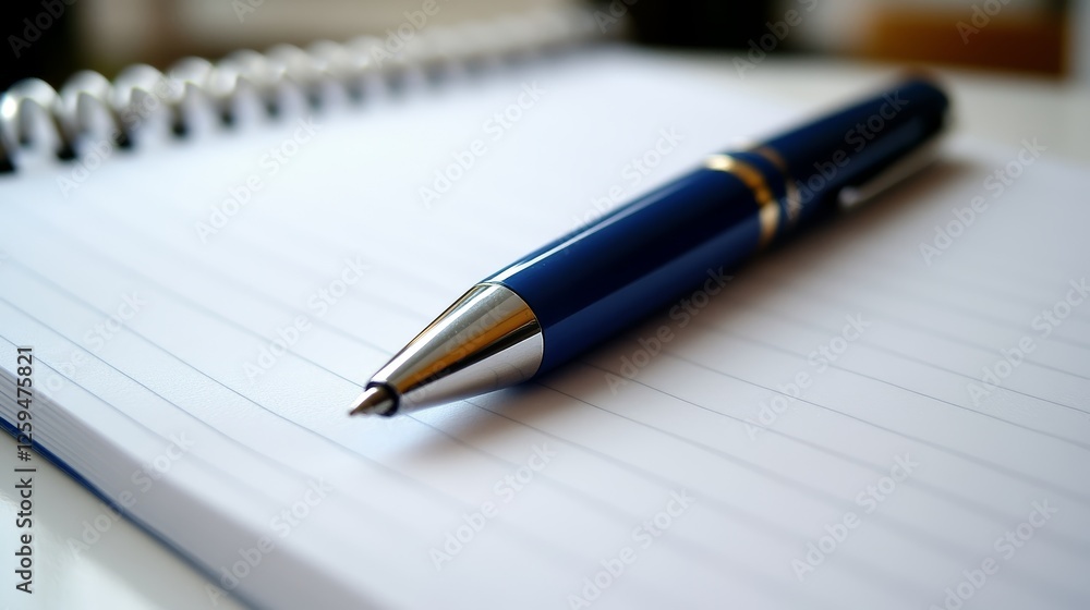 Blue Pen Resting on a Spiral Notebook Ready for Writing or Note Taking Blue Pen Resting on a Spiral Notebook Ready for Writing or Note Taking