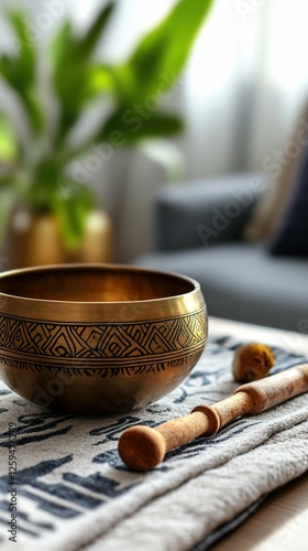 Singing bowl, mallet, home, relaxation, zen